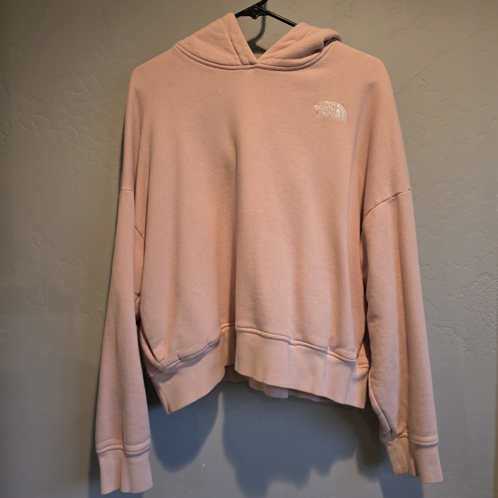 The North Face Women's Light Blush Pink Oversized, Cropped Hoodie, XL